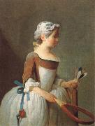 Jean Baptiste Simeon Chardin girl with shuttlecock oil painting on canvas